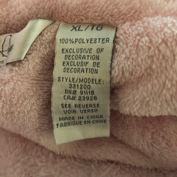 Jasmine Rose Intimates Extra Large Long Pink Rolled Collar Bath Robe - Picture 10 of 12